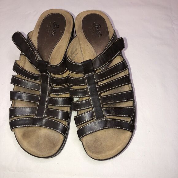 Bass Brown Leather Strappy‎ Comfort Slide Sandal Shoes Summer Casual - Picture 1 of 11